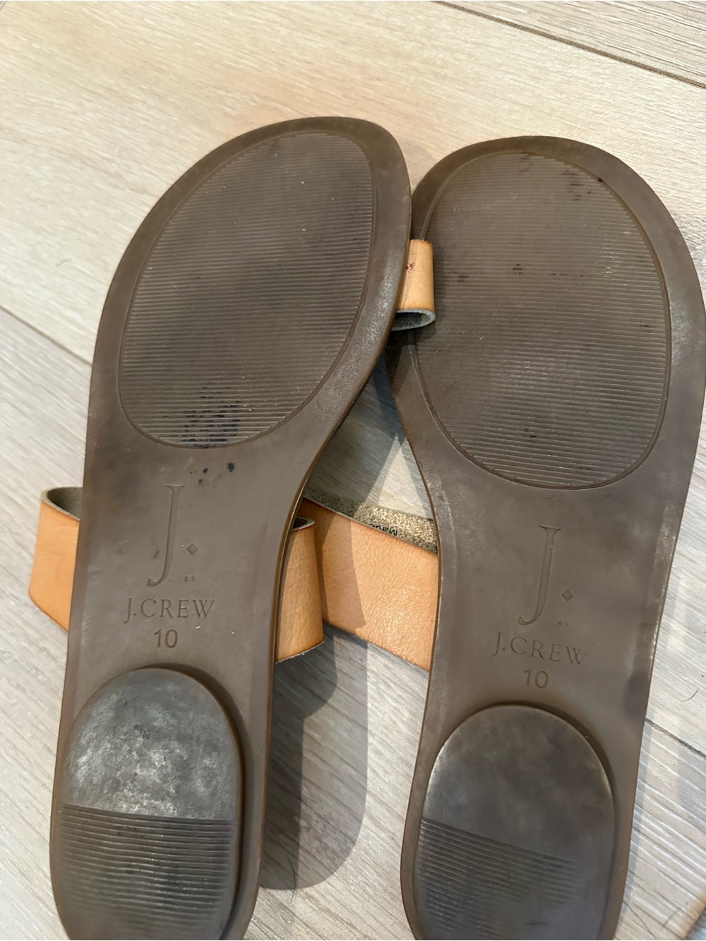 J. Crew Women's Two-Strap Tan Leather Slide Sandals - Picture 4 of 4